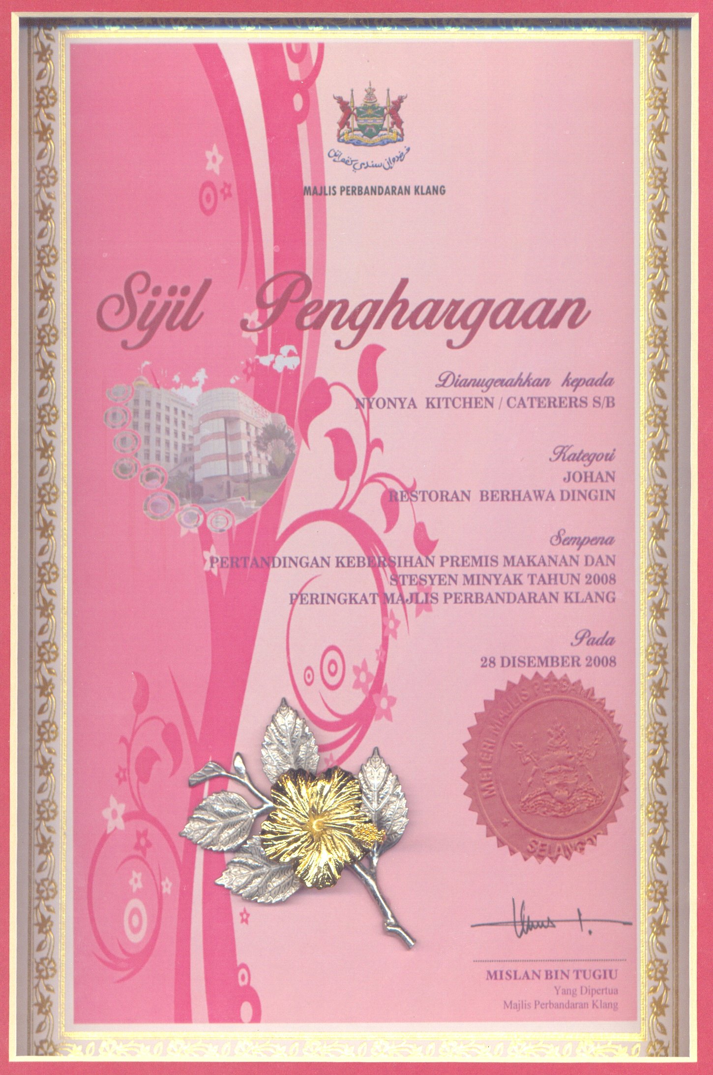 Sijil Penghargaan — Johan, 2008