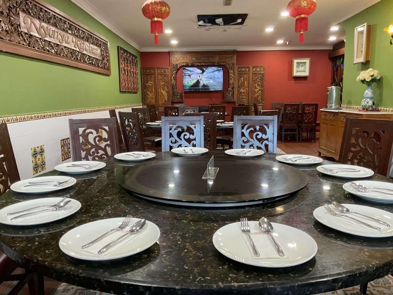 Private function room with a large round table